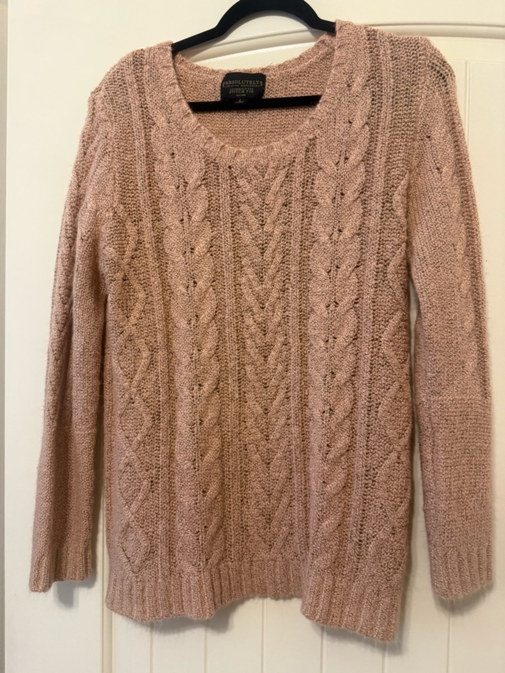 Absolutely Women's Dusty Rose Cable Knit Crew Sweater